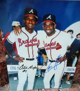 Vintage Otis Nixon & Deion Saunders Atlanta Braves Autographed 8 X 10 Picture