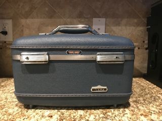 Vintage Blue American Tourister Tiara Train Case Luggage