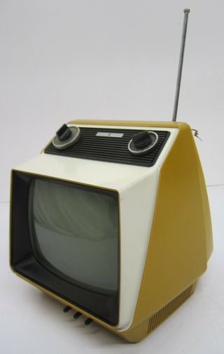 Vtg C1960s General Electric Ge Sf1702yl Yellow Portable Television Tv Space Age