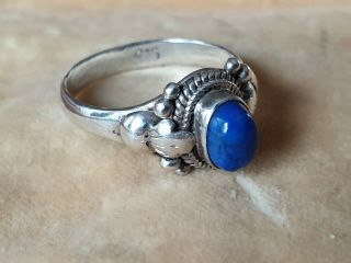 Vintage Jewellery Blue Lapis Lazuli Agate Ornate 925 Silver Ring