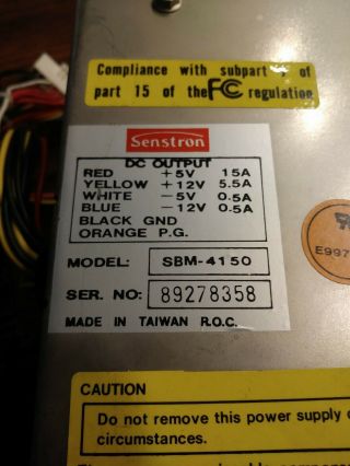 SENSTRON TECHNOLOGIES SBM - 4150 / SBM4150 IBM 5150 Power Supply PSU Vintage Parts 2