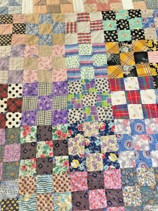 Vintage Handmade Feed Sack Nine Patch Quilt 38 " X 37 "