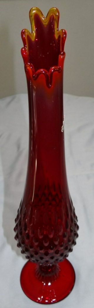 Fenton Glass Ruby Red Hobnail Swung Vase Top Is Amberina Vtg 14 1/2 "