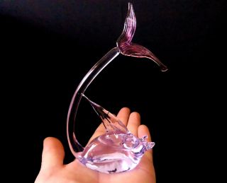Murano Vintage 5.  5 " Purple Neodymium Alexandrite Art Glass Figurine Dolphin Fish
