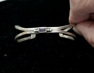 Vintage Sterling Silver Navajo Cuff Bracelet Amethyst Stone Signed Russell Sam 3