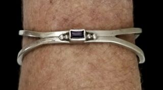 Vintage Sterling Silver Navajo Cuff Bracelet Amethyst Stone Signed Russell Sam 4