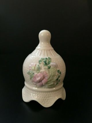 Vintage Belleek Pink Flower & Shamrock: Dinner Bell Irish China Porcelain