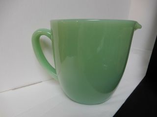 Vintage Jadite Fire King Oven Ware Milk Pitcher 4.  375 " Tall And Shiny Green