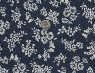 Vintage Feedsack Fabric Navy Blue,  Birds,  Daisy,  Quilt,  Sewing,  Craft