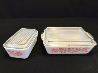 Vintage Pyrex Gooseberry With Lids Refrigerator Dishes Set of 2 0503 & 0502 4pc 4