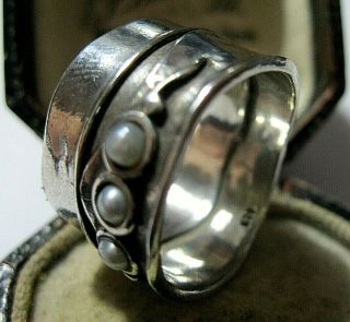 Vintage Jewellery Sterling Silver Signed Modernist Real Pearl Ring Size P 7.  5