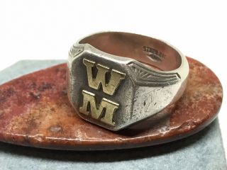 Vintage Art Deco Sterling 10k Gold Clark & Coombs Large Men’s Ring (sz 12.  75)