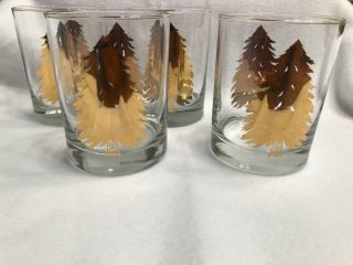 Vintage Georges Briard Gold Christmas Tree Rocks Glasses - Set Of 4 Euc