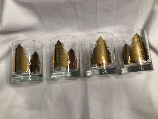 Vintage Georges Briard Gold Christmas Tree Rocks Glasses - SET of 4 EUC 2