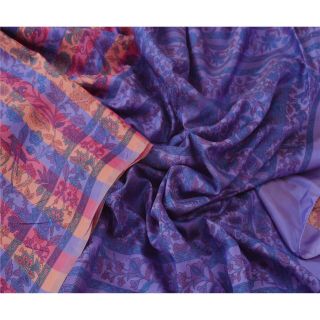 Sanskriti Vintage Blue Saree 100 Pure Silk Printed Sari 5 Yd Fabric Decor Craft
