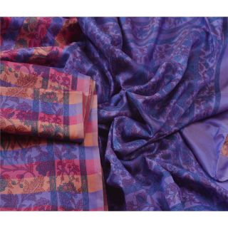 Sanskriti Vintage Blue Saree 100 Pure Silk Printed Sari 5 Yd Fabric Decor Craft 2