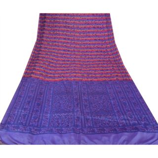 Sanskriti Vintage Blue Saree 100 Pure Silk Printed Sari 5 Yd Fabric Decor Craft 3