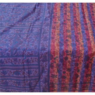 Sanskriti Vintage Blue Saree 100 Pure Silk Printed Sari 5 Yd Fabric Decor Craft 4