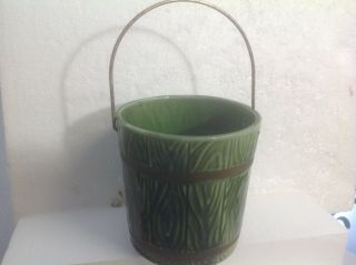 Vintage Hull Usa Ceramic Green Bucket Art Pottery Pail Planter 94b - 5 " W/handle
