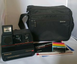Vtg Polaroid Impulse Se Instant Camera Flash Autofocus Filter Manuals Bag