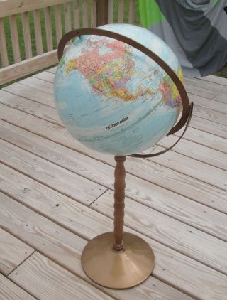 Vintage Globemaster 12 " World Globe On Metal 33 " Stand Raised Relief Topography