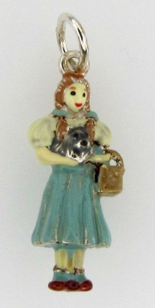 Vintage Sterling Silver Enamel Charm Dorothy Wizard Of Oz Bracelet Pendant Toto