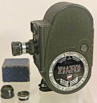 Filmo Sportster Bell & Howell Vintage Double Run 8mm Movie Camera C1940’s & Lens