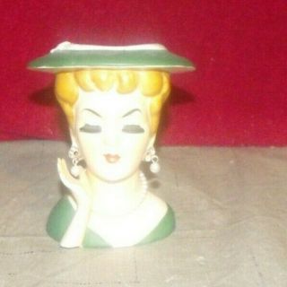 Vintage Lee Wards Exclusive 4 3/4 " Lady Head Vase Planter W/necklace & Earrings