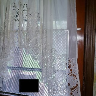 Vintage Lace Sheer Curtains Swags Valances 2 Panels For 1 Window Ivory Floral