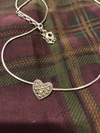 Vintage Sterling Silver And Marcasite Heart Pendant Necklace And Chain.