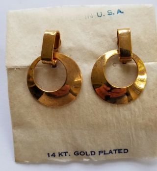 Vintage Earrings - 14kt.  Gold Plated Screw Back Earrings - Made In U.  S.  A