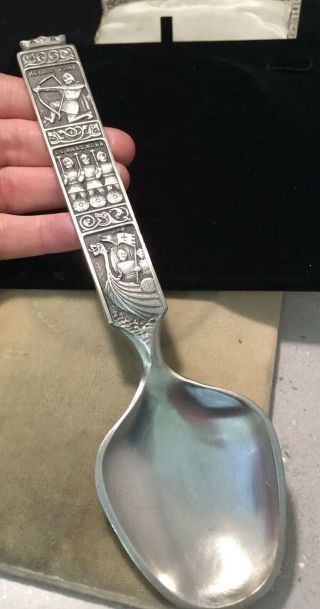 Vintage Jewellery Norwegian Konge Tinn Large Pewter Spoon Depicting Heilag Olav