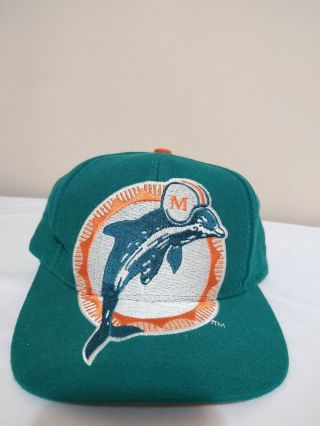 Vintage 1980s Miami Dolphins Big Logo Snapback Cap Ajd Team Nfl Football Hat
