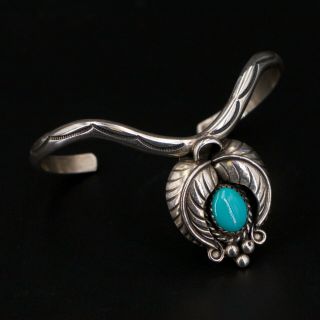 Vtg Sterling Silver - Navajo Turquoise Stone Feather 6 " Cuff Bracelet - 16.  5g