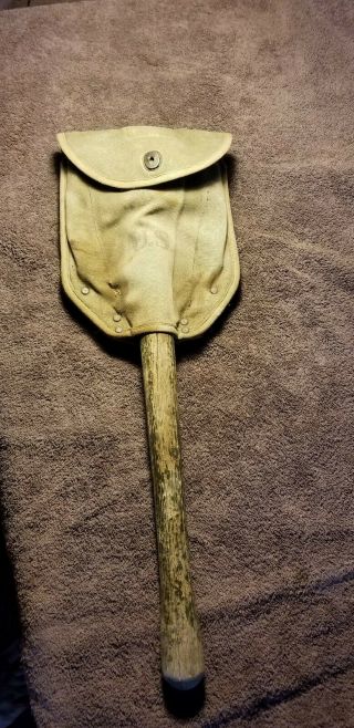Vintage Ww2 Us Military Ames 1945 Folding Trench Shovel W/ Cover