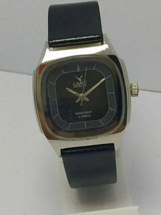 Swiss Made Vintage Camy Black Dial Hand Winding 17j Wrist Watch Men 