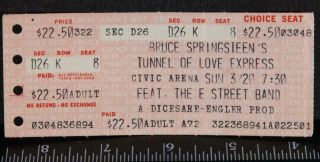 Vintage Bruce Springsteen Ticket Stub March 20 1988 Pittsburgh Arena Tob