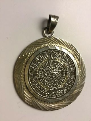 Vintage Sterling Mayan Calendar Pendant Necklace