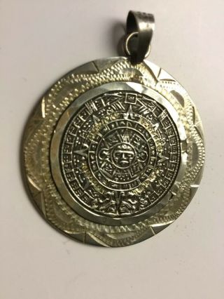 Vintage Sterling Mayan Calendar Pendant Necklace 2