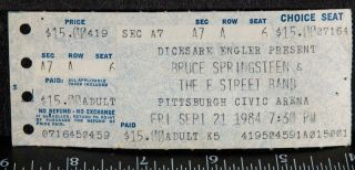 Vintage Bruce Springsteen Ticket Stub September 21 1984 Pittsburgh Arena Tob