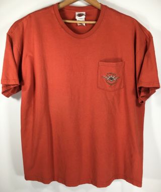 Harley Davidson Vtg Usa Orange Ss T Shirt Sz 2xl Front Pocket W/logo Graphics