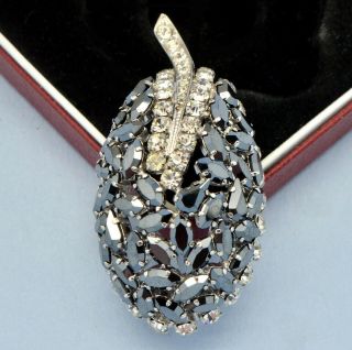 Vintage Brooch Schoffel 1950s Faux Hematite & Clear Crystal Silvertone Jewellery
