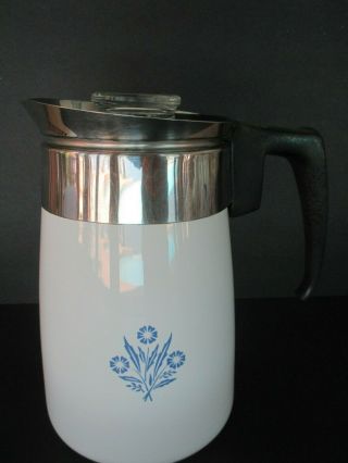 Vintage Corning 6 Cup Blue Cornflower Stove Top Percolator Coffee Pot