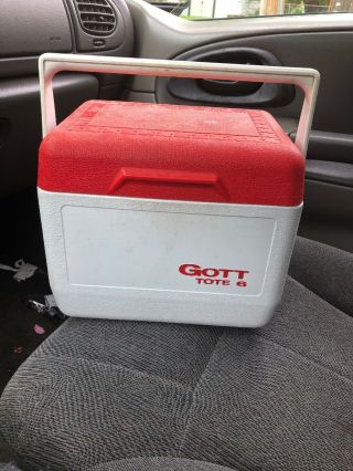 Vintage Gott Tote 6 Cooler Ice Chest Red White Personal Lunchbox 1806 Usa Beer