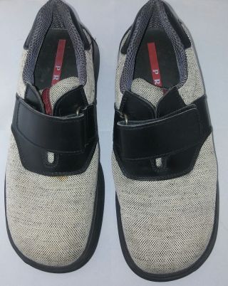 Vintage Prada 90s Sport Athletic Black Leather & Tweed Golf Shoes 7 Us 37.  5 Euc