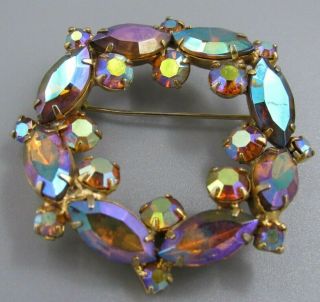 High End Vintage Jewelry Faceted Ab Wavy Crystal Ring Brooch Pin Rhinestone O