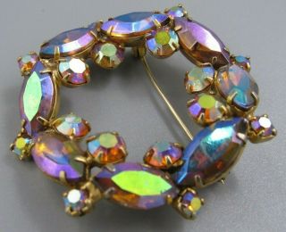 HIGH END Vintage Jewelry Faceted AB Wavy Crystal Ring BROOCH PIN Rhinestone O 2