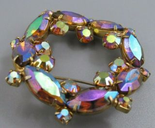 HIGH END Vintage Jewelry Faceted AB Wavy Crystal Ring BROOCH PIN Rhinestone O 3