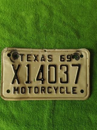 Vintage 1969 Texas Tx Motorcycle License Plate - 69 -