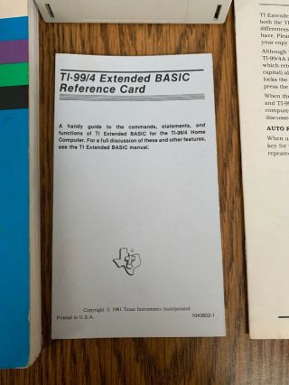 TI 99/4A Extended BASIC Command Module and Reference Book - PHM 3026 4